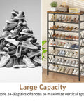 Heavy Duty 8 Tier Metal Shoe Rack Organizer That Holds 32 Pairs With Adjustable Shelves And Rustic Wood Top Space Saving Entryway Closet Garage Hallway Or Bedroom Storage In Black And Rustic Brown