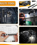 Extendable Magnetic Pickup Tool Set 2 Pack with LED lights shown in various uses including pocket storage and detailed work