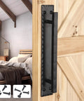 Matte Black 14 Inch Heavy Duty Barn Door Handle Set For Sliding Doors And Gates installed on a wooden door