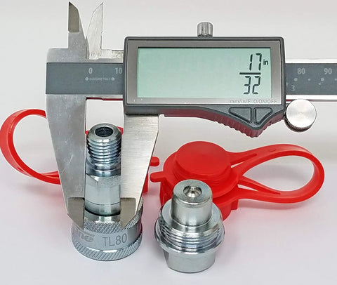 Digital caliper measuring 10,000 PSI High Pressure 1 Quarter Inch Female Hydraulic Quick Coupler for Heavy Duty Pumps and Cylinders