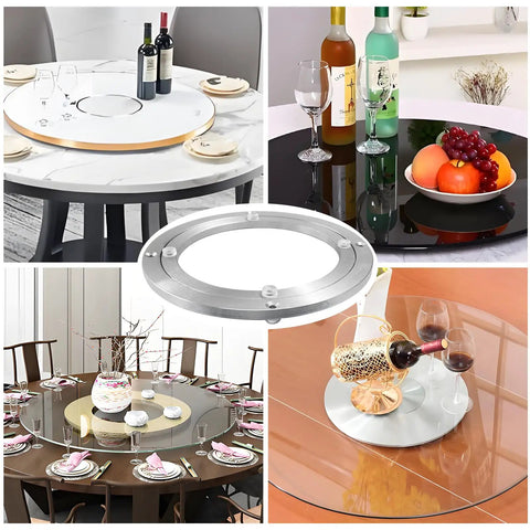Image showcasing Super Smooth As Butter 12 Inch Aluminum Lazy Susan Bearing, for kitchen tables and pantry organization.