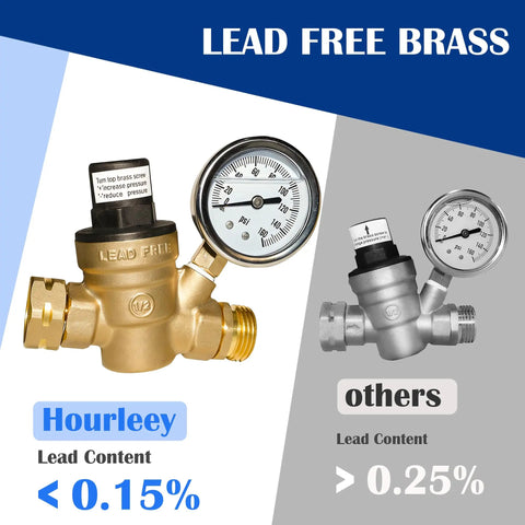 Water Pressure Regulator Valve For RVs With Gauge And Inlet Screened Filter Brass RV Part For Camper Trailer Performance, Leak Prevention, And Smooth Water Pressure On The Road, lead-free brass