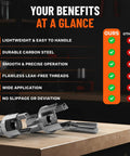 Comparison chart and two pack PVC pipe threader kit 1/2 and 3/4 inch with built in internal and external threading rust resistant cutter.
