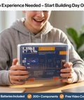 Person holding Electronics Starter Kit With Step By Step Video Lessons For Beginners Arduino Compatible Board Sensors LEDs And Servos