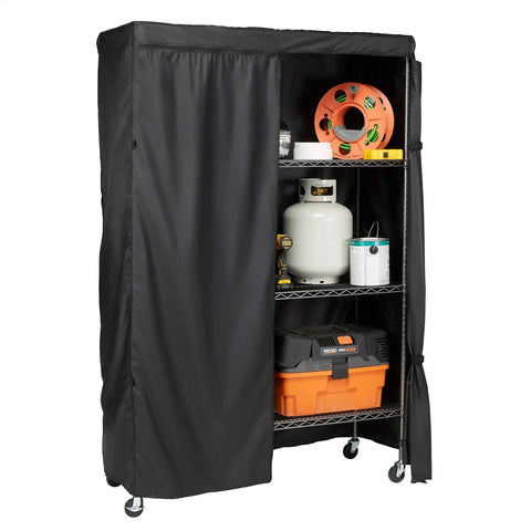 Weather-X Garage Shelf Cover for 48x18x72 Inch Shelving Units with Weather Resistant Backing and Full Zipper Access, open view