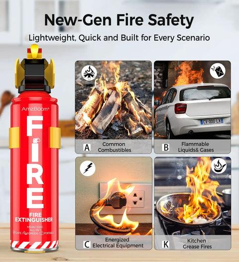 Two Pack Fire Extinguisher Kit ABCK Spray For Home Kitchen Car Grill With Mounting Brackets, Compact Easy Activate 8 In 1 Fire Protection