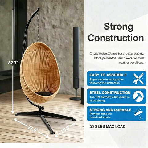 Heavy Duty Steel Hanging Chair Stand For Hammock Swing Chair Indoor Outdoor C Frame Stand With X-Shape Base, 330 lbs capacity