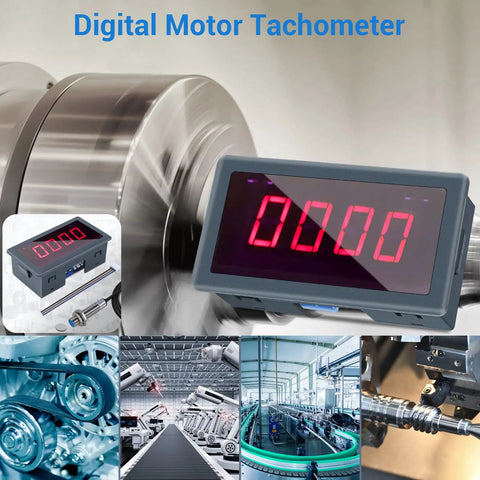 Digital Red LED Tachometer RPM Speed Meter For 110V 230V Motors With Hall Proximity Switch NPN Sensor 10 To 9999 RPM