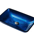 Rectangular Blue Glass Vessel Sink For Bathroom 22 Inch Above Counter Design Scratch Resistant And Easy Clean Interior Coordinates With Wall Mount Or Vessel Faucets For A Sleek Dope Modern Look, close-up perspective.