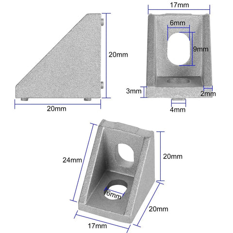 Dimensions of 40 Piece 2020 Aluminum Extrusion Corner Brackets Set Heavy Duty Right Angle T Slot Joints For 2020 Series Aluminum Profiles