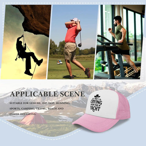 Collage of outdoor activities showcasing a pink womens baseball cap for various occasions