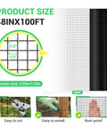 48 Inch By 100 Foot Black Vinyl Coated Hardware Cloth With One Half Inch Mesh, 19 Gauge Welded Wire Fence size details