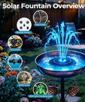 Solar Bird Bath Fountain With LED Lights And Battery Backup No Fuss Floating 6.3 Inch Pump for pond garden with 9V2W panel