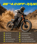 Heavy Duty 26 Inch Electric Bike With Badass 6000W Dual Motor And 80Ah Battery, 52 Mph Top Speed, 300 Mile Long Range, Full Suspension Hydraulic Brake Dirt Crusher For Adults Cruising riding on rough terrain with off-road tires.