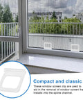 Clear Window Screen Pull Tabs 20 Pack Flat Spline Repair Clips For No Sweat Removal And Quick Swap Universal Fit DIY Home Fix With Smooth Channel Grip Sweet And Easy Install shown installed in a window frame.