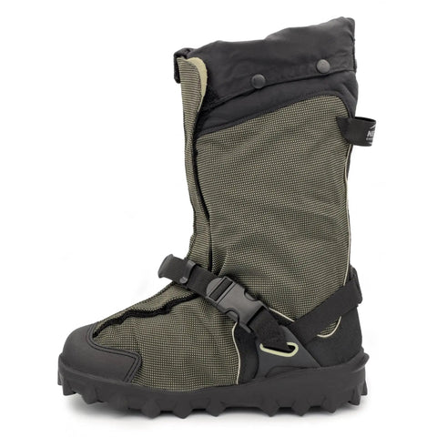 Expandable Insulated Overboots With Threaded Outsole For Everyday Footwear, 2XL, 15 Inch Height, Gray, shown with rugged sole and buckle.