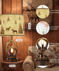 Rustic Farmhouse Antler Table Lamp Set Of 2 With Nightlight And Dual USB Ports, Linen Round Shade, cozy decor on wooden table