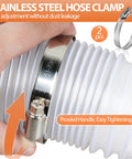 Stainless steel hose clamp on Two And A Half Inch By Three Foot Ultra Flex Puncture Resistant PVC Dust Collection Hose For Woodworking Shops