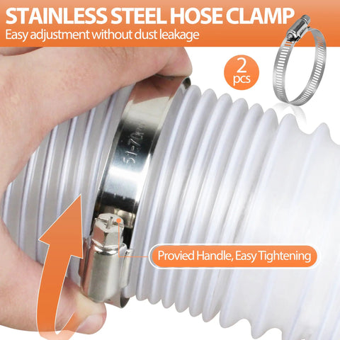 Stainless steel hose clamp on Two And A Half Inch By Three Foot Ultra Flex Puncture Resistant PVC Dust Collection Hose For Woodworking Shops
