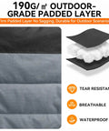Close-up of padded layers for Two Person Camping Chair With Canopy Shade, durable outdoor material details displayed.