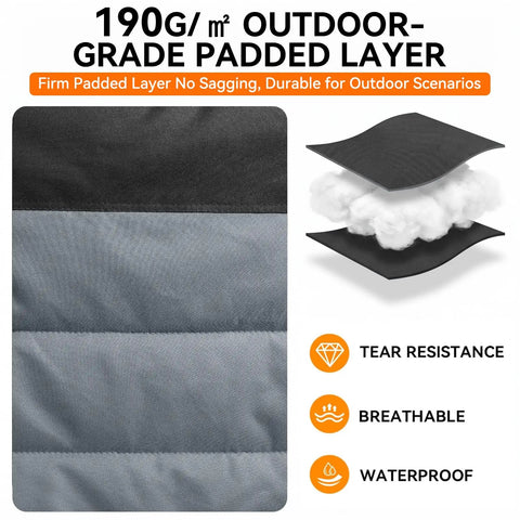 Close-up of padded layers for Two Person Camping Chair With Canopy Shade, durable outdoor material details displayed.