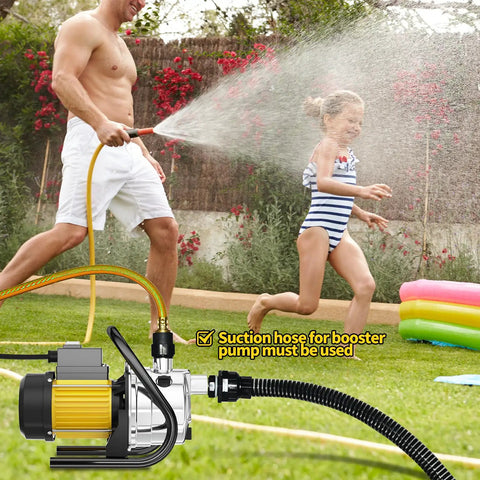 Heavy Duty 1.6HP Electric Water Transfer Pump 110V Shallow Well Pressure Booster in use for garden watering.