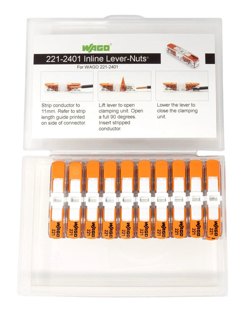 Lever Nuts Compact Splicing Inline Wire Connectors Case Included 20 Pack For Quick Reliable Wiring Of Solid 20 To 12 AWG And Stranded 18 To 12 AWG Copper Wires in open case