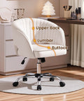 Cute Velvet Desk Chair With Wheels For Home Office Vanity And Study, upholstered swivel armchair with tufted barrel back in cream