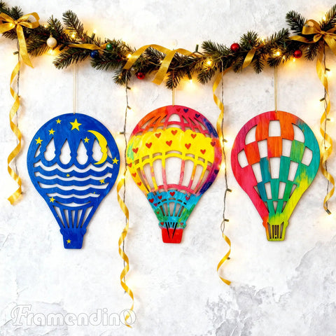 Decorated Unfinished Wooden Hot Air Balloon Cutouts Set 30 Pack Boxwood Wood Shapes for DIY Crafts and Home Decor, 4.7x3.2 inches
