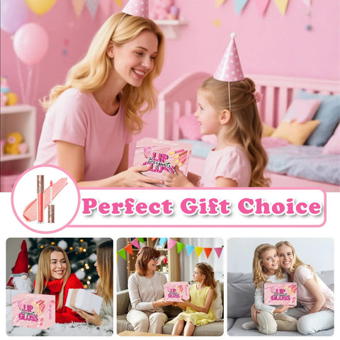 Mother and daughter with All Inclusive Lip Gloss Making Kit For Beginners With DIY Lip Gloss Set Includes 140G Base Empty Tubes Pigment Powders Jojoba Oil Glitter Powder Tools And Manual Eight Color Options For Moisturizing Handmade Lip Glaze; perfect gift choice.