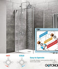 Exposed Shower Faucet System No Fuss All In One with 8 inch rainfall head, tub spout, handheld spray, and cross handles, chrome finish