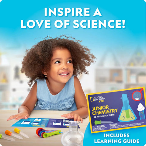 Child playing with Junior Chemistry Lab Kit For Kids Aged Four And Up With Fifty Hands On Experiments And Twenty Plus Lab Tools