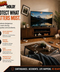 Living room setup showing Heavy Duty Furniture Strap Kit With Antique Brown Nylon Webbing And Rugged Steel Brackets To Lock Down Hefty Dressers And Keep Things Square Against Wild Shifts For Pro Anti Tip Anchor Safety.