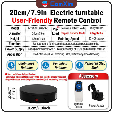 Remote Controlled Motorized Turntable For Photography And Display 360 Degree Spinning Platform Electric Rotating Lazy Susan specifications