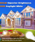 Outdoor Dusk To Dawn LED Light Bulbs 11W Auto On Off Sensor Daylight 5000K A19 with E26 Base illuminating a house exterior at night