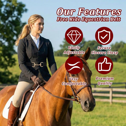 Woman horse riding wearing Elastic Equestrian Belt For Women With Wide Horse Riding Strap And Buckle Dope Gear Versatile Black Belt