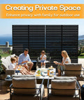 Family enjoying a meal on patio with Heavy Duty Metal Privacy Screen 72 Inch High By 47.2 Inch Wide With Stand in background