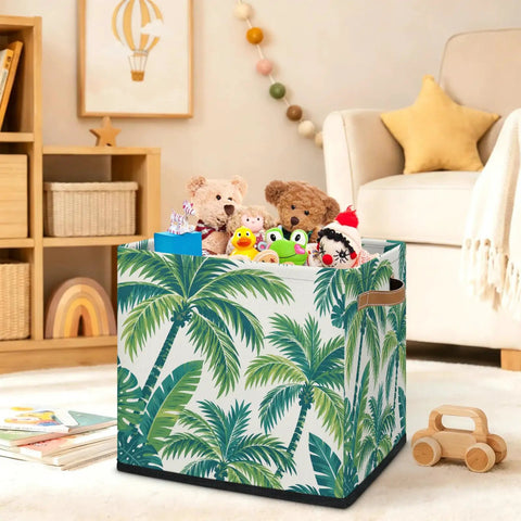 13 Inch Foldable Cube Storage Bins With Reinforced Handles Heavy Duty Waterproof Fabric Closet Organizer filled with toys and decor