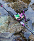 Two Piece Baitcasting Fishing Combo With Casting Reel Six Foot Purple Carbon And Glass Fiber Rods Right Handed