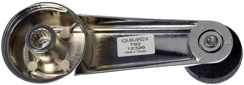 Bottom view of Window Crank Handle Chrome Finish For Select Mack Models Ideal Replacement With Durable Construction And Easy Installation No Special Tools Required Designed To Replace Worn Or Broken Window Cranks On Appropriate Cab Windows.