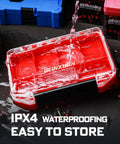 Red IPX4 Waterproof Small Parts Organizer Case with Removable Dividers and Clip Latch, water-resistant design