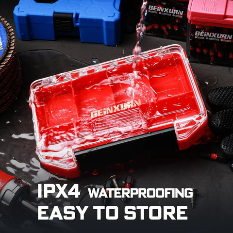 Red IPX4 Waterproof Small Parts Organizer Case with Removable Dividers and Clip Latch, water-resistant design