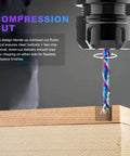 Pro Grade One Quarter Inch Shank Compression Router Bit Extra Long Four Inch Overall Length Two Inch Cutting Length DLC Coated