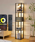66 Inch Glass Dimmable LED Floor Lamp With Shelves For Bedroom And Living Room, featuring open display stand.