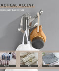 Foldable Three-Arm Swivel Wall Hook In Brushed Nickel Finish holding towel and brush, space-saving bathroom organizer for towels robes coats hats