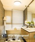 Sleek Dope Flush Mount LED Ceiling Light 15W 1250 Lumen 3000K Soft Warm White installed in modern bathroom, IP54 rated