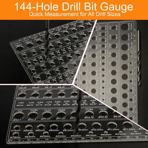 214 Piece Nut And Bolt Thread Checker Kit With Detachable Gauges For SAE And Metric Threads 70 Thread Gauges 37 Blue SAE 33 Red Metric Plus 144 Drill Gauges Pull Out Design For Tight Engine Bays CNC Machined Aluminum Built Tough, 144-hole drill bit gauge
