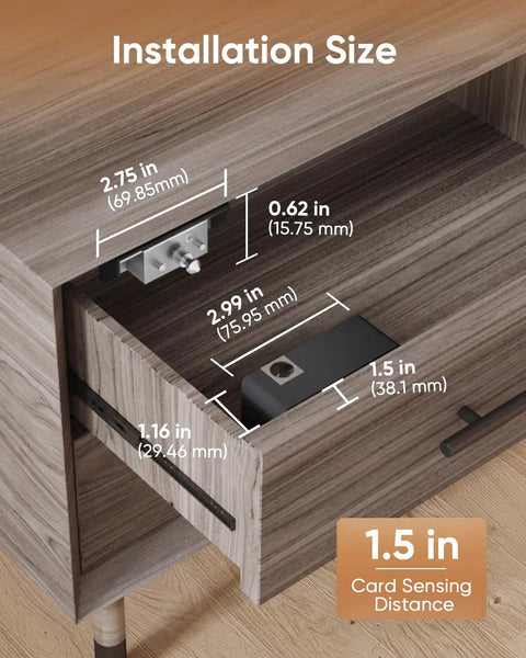 Installation dimensions for Invisible Bluetooth Cabinet Locks With RFID Card Access and No Drilling Install Kid Safe Keyless
