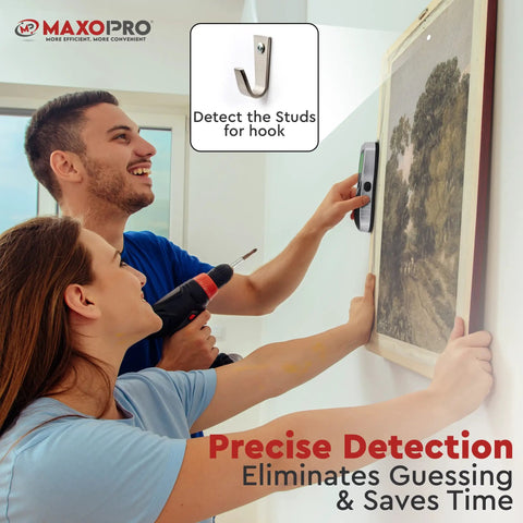 5 In 1 Stud Finder Wall Scanner With Center Beam Locator And Automatic Calibration being used for picture hanging