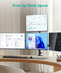 Kick Up Your Desk Game With This Stacked Quad Monitor Mount For 13 To 27 Inch Led Lcd Screens Holding 22 Pounds Per Arm And Keeping Things Clean A Real Space Saving Flex Right Now, showcasing four monitors on a stylish desk.